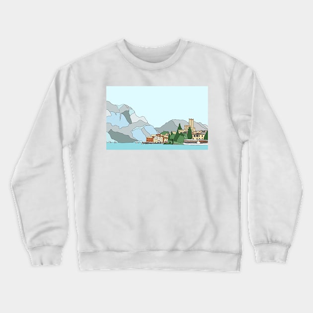 Beautiful Malcesine on Lake Garda, Italy - digital art Crewneck Sweatshirt by JennyCathcart